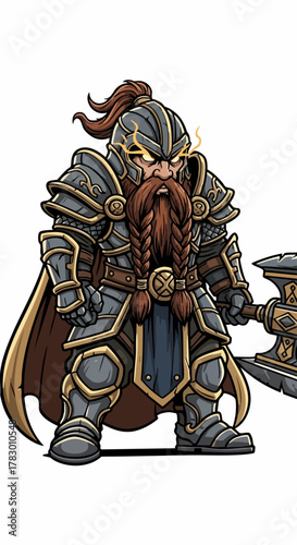 Fantasy Dwarf Warrior Character in Full Battle Armor.