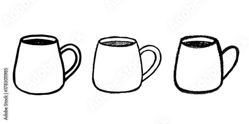 Set of cute hand drawn cup of tea or coffee Simple mug clipart Cozy home doodle Single element for design