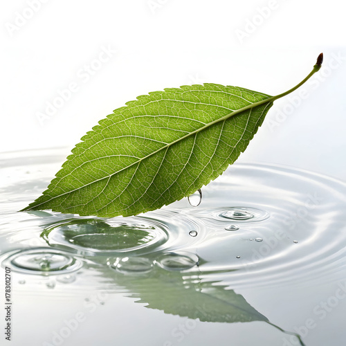 single leaf floating on calm water