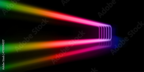 Rounded colorful neon lines glowing in the dark. Abstract minimalist geometric background. Cyberspace. Futuristic wallpaper