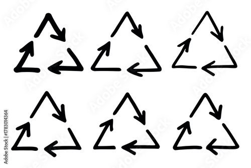 Set of hand drawn recycle arrow icon Recycling resources symbol Reuse of materials, zero waste, green environment, saving the planet