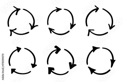 Set of hand drawn recycle arrow icon Recycling resources symbol Reuse of materials, zero waste, green environment, saving the planet