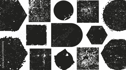 A collection of grunge textured shapes in various geometric forms, perfect for adding a vintage, worn aesthetic to your design projects.