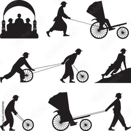 Silhouette Illustration Depicting Historical Modes of Human Powered Transportation and Hierarchy