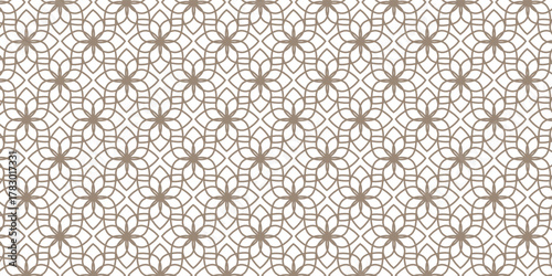 Geometric linear floral tile pattern. Wedding design with gold lines on a white background. Luxurious oriental art deco textured background.