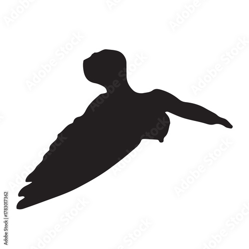 Silhouette of a Flying Human, Isolated on White Background.