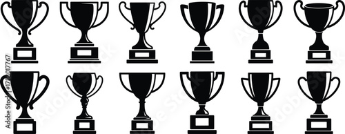 Trophy, award, cup, silhouette, vector, black, white, icon, champion, prize, recognition, success, achievement, winner, reward, design, minimal, graphic, ceremony, competition