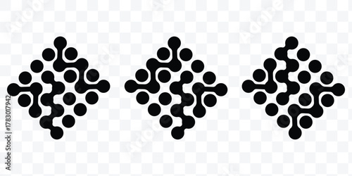 Diagonal metaball connected circles shape. Abstract nerve cell dots or computer nano net . Pattern of black metaballs isolated on white background. vector illustration. vector eps 10