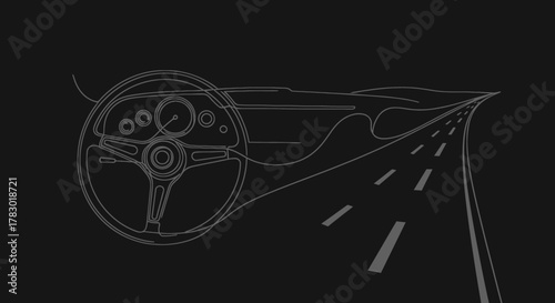 Dynamic Driving Experience Linear Art of Car Cockpit and Endless Road
