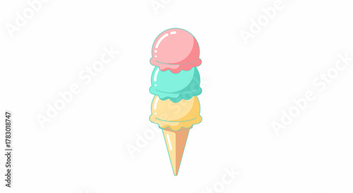 Delicious Colorful Triple Scoop Ice Cream Cone Sweet Summer Treat