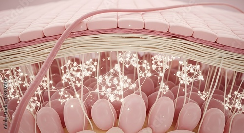 Close up microscopic view of human skin tissue cross-section