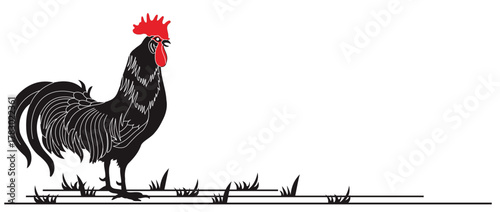 illustration of a rooster on a white background, vector image for barner greeting logo and others