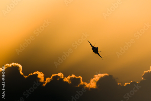Modern military jet flying