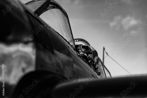 Vintage airplane in black and white