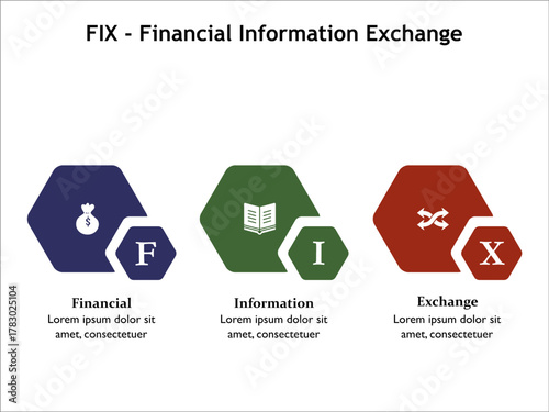FIE - Financial Information exchange acronym. Infographic template with icons and description placeholder