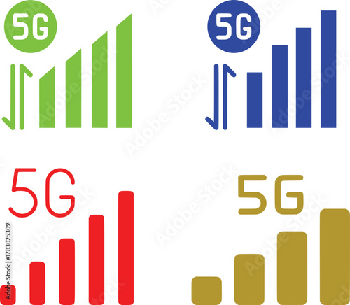 Comparative 5G Network Signal Strength Indicators Visualization vector