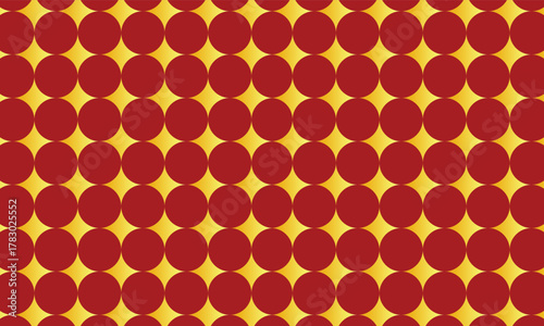 Red circular pattern on a gold background creates a visually engaging and modern arrangement