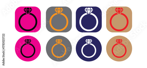  Colorful Engagement Ring App Icons with Diamond Designs vector