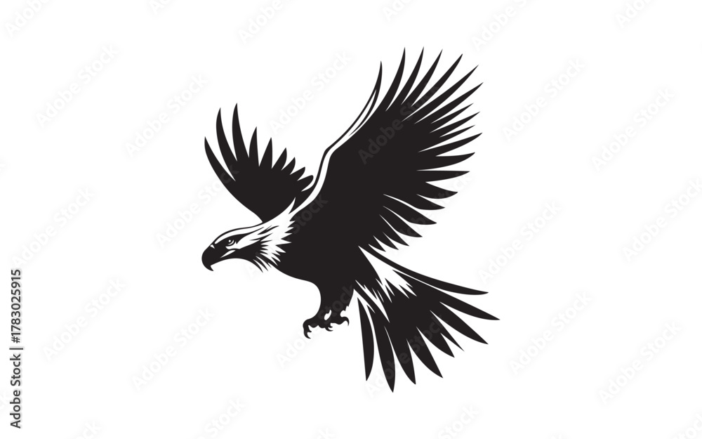 Obraz premium Flying Eagle Silhouette Vector – Powerful Bird of Prey Illustration Design