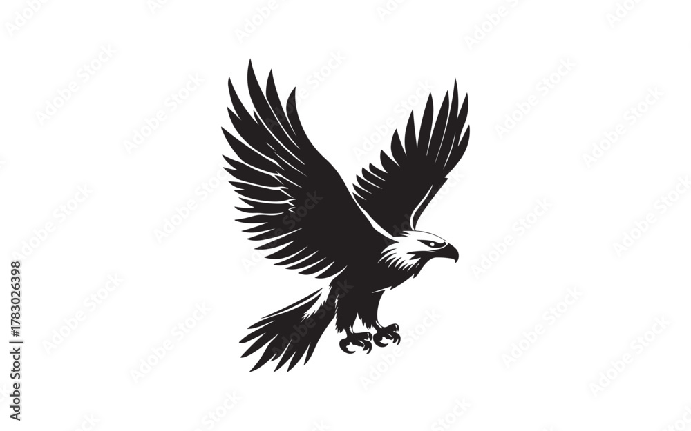 Fototapeta premium Flying Eagle Silhouette Vector – Powerful Bird of Prey Illustration Design