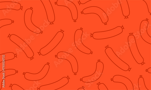 Grilled sausage seamless pattern with hand-drawn vector style. Sausages Background. Perfect for fast food branding, butcher store graphics, and menu layouts