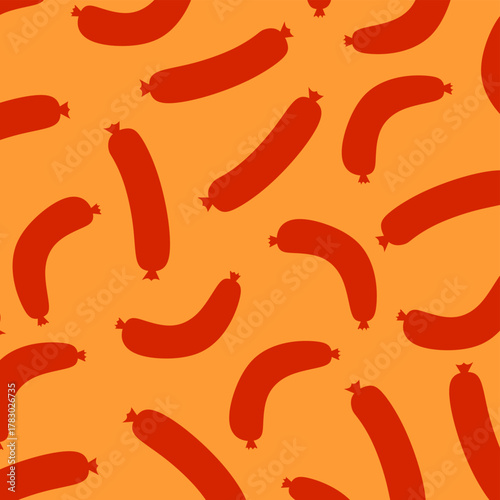 Grilled sausage seamless pattern with hand-drawn vector style. Sausages Background. Perfect for fast food branding, butcher store graphics, and menu layouts