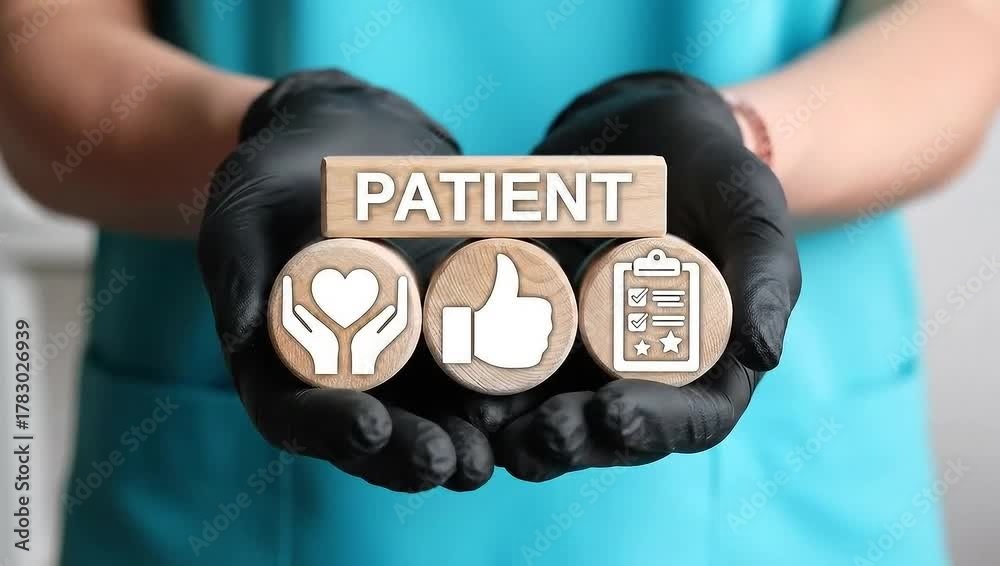 Concept of patient care, safety, experience and satisfaction. Medical client centred. Medicine customer focus. Healthcare client-oriented