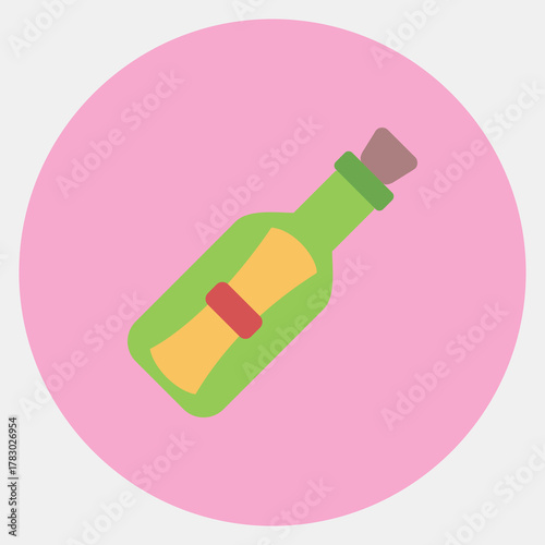 Icon bottle mail. Pirates theme elements. Icon in color mate style.