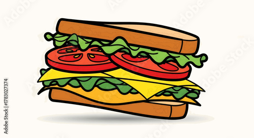 Deliciously Stacked Sandwich With Fresh Ingredients Illustration on White Background