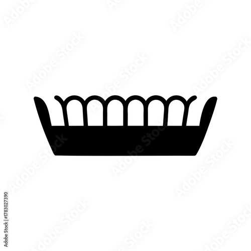 Black silhouette of stylized Viking boat with arch supports on white