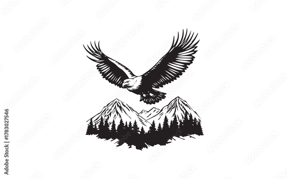 Obraz premium Flying Eagle Silhouette Vector – Powerful Bird of Prey Illustration Design