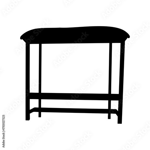 Isolated black silhouette of a bus stop shelter on a white background