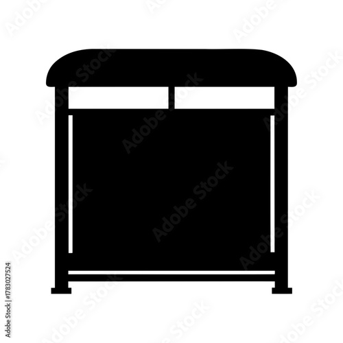 Simple bus stop shelter black silhouette on white background vector illustration