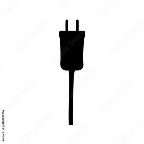 Black Silhouette of Two Prong Electrical Plug for Power Connection on White