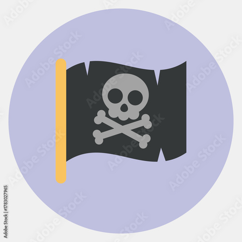 Icon pirate flag. Pirates theme elements. Icon in color mate style.