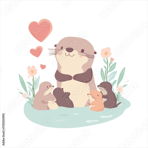 Cute otter family in a serene aquatic setting