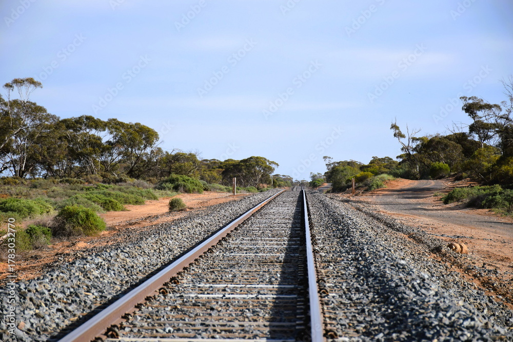 Obraz premium Outback Railway Tracks in Victoria, Australia. October 7, 2025.