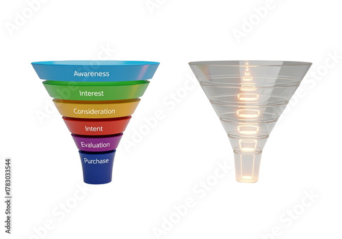 3D marketing funnel infographic isolated on transparent background