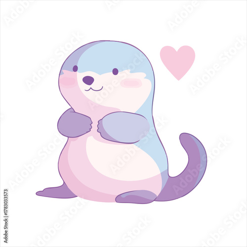 Cute otter character, pastel colors, adorable, love