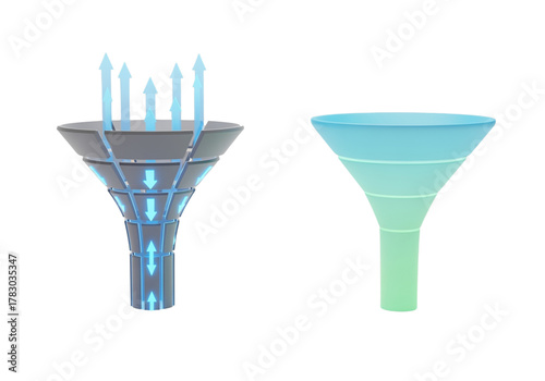 Business conversion funnel 3D model isolated on transparent background