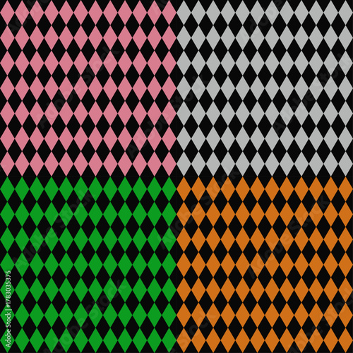 菱形模様のチェック柄素材 ツートンカラーの壁紙4色セット