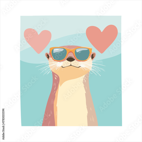 Cute otter wearing sunglasses, hearts