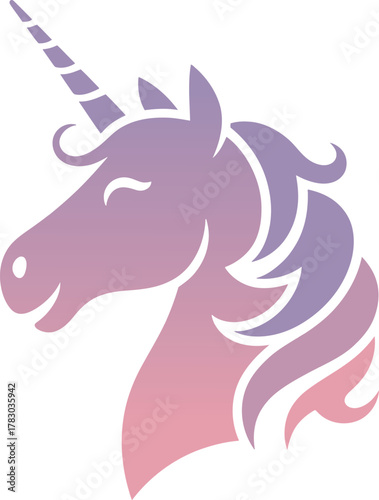 Unicorn Head Profile Gradient Colors Smiling Closed Eyes Isolated