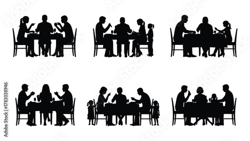 Dining people silhouette collection isolated on white background, Vector
