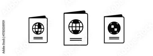 Graphic illustration of multiple passports with different symbols isolated on black background