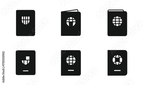 Graphic depiction of passport designs in a dark setting