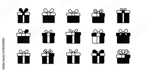 Gift box icons set isolated black background