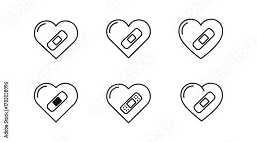 Heart icons with bandage illustrating health and recovery