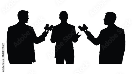 Press conference silhouettes isolated on white background, Vector