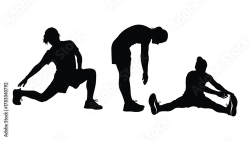 Stretching exercises silhouettes isolated on white background, Vector